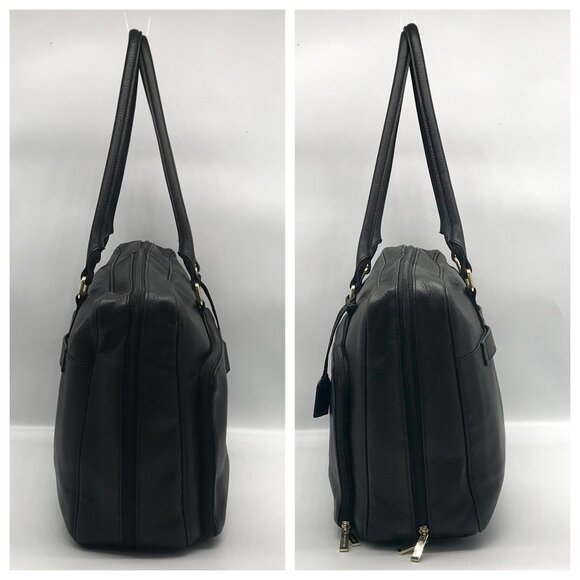 Levenger Black Pebbled Leather Laptop Tote Bag - Picture 4 of 16